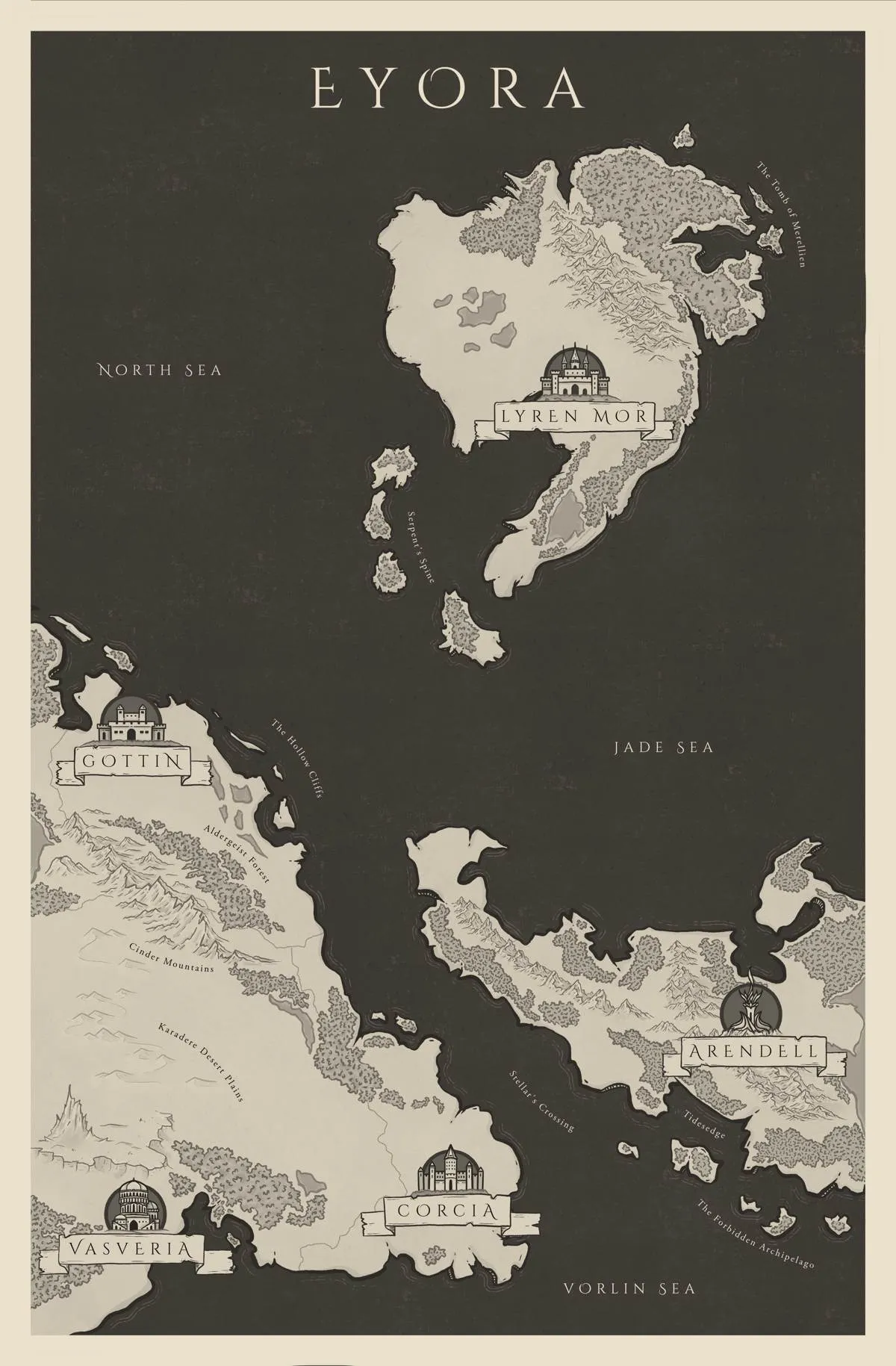 Map of Eyora, the world of the Sin Eater Tales